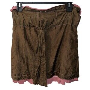 Denis Gagnon Skirt Womens S Silk Brown Layered Metallic Ruched Tie Waist Lined